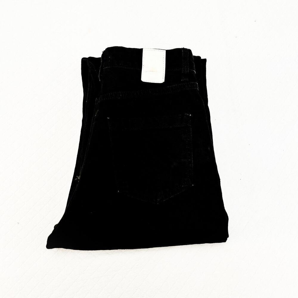Zara Black Wide Leg Denim Jeans Ripped Throuhout Raw Hem Size 2